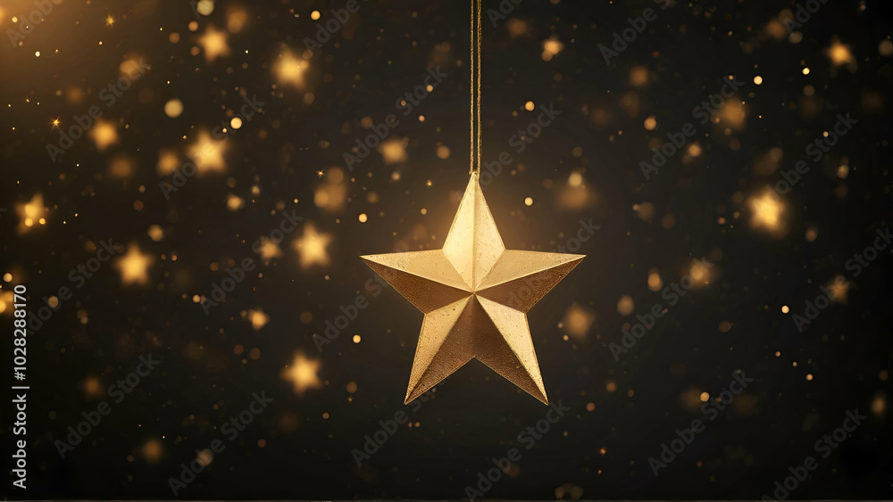 Gold star light hanging on dark background Gold star light hanging on dark background