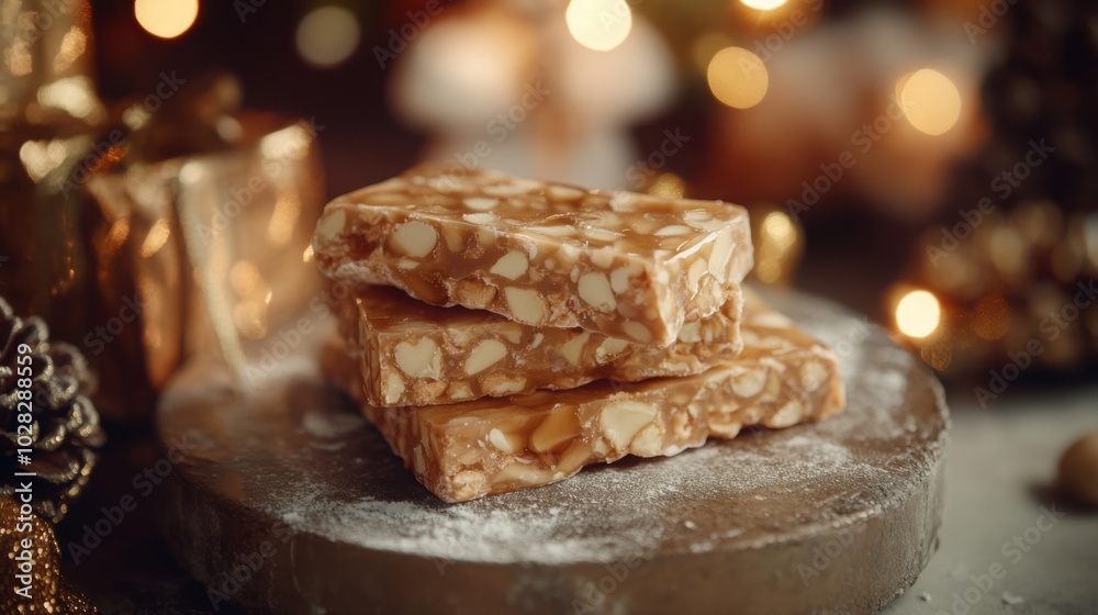 Spanish turr?^3n (almond nougat) with a glossy honey glaze. Spanish turr?^3n (almond nougat) with a glossy honey glaze.