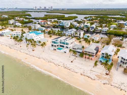 Aerial photo Bonita Springs Beach sand and debris aftermath Hurricane Milton 2024