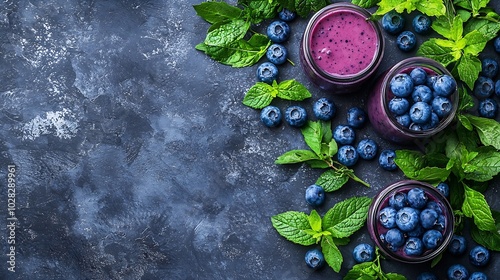 Asai berry smoothie with fresh blueberries Grey background Copy space : Generative AI photo