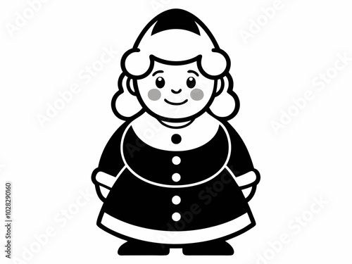 Mrs. Santa Outline Black Silhouette.