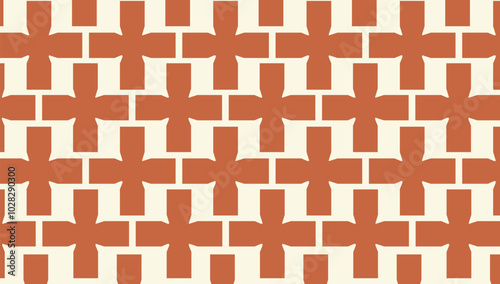 Tribal Inspired Cross Symbol Pattern Rows of plus signs with hand drawn edges and subtle imperfections in earthy tones brown, beige, burnt orange, mimicking tribal or indigenous pattern