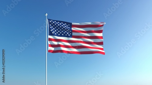 American flag with clear blue sky, 3D