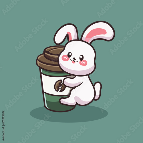 Cute rabbit drink coffee cup cartoon 