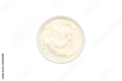 PNG, Philadelphia cheese in ceramic plate, isolated on white background.