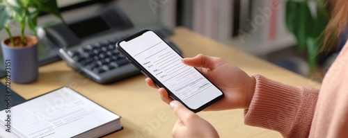 Obraz na płótnie Scanning Remote Deposit Check Document Using Phone, Generative AI w salonie