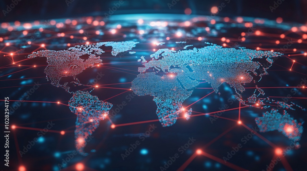 Fototapeta premium Global Network of Interconnected Data Points on a Digital World Map