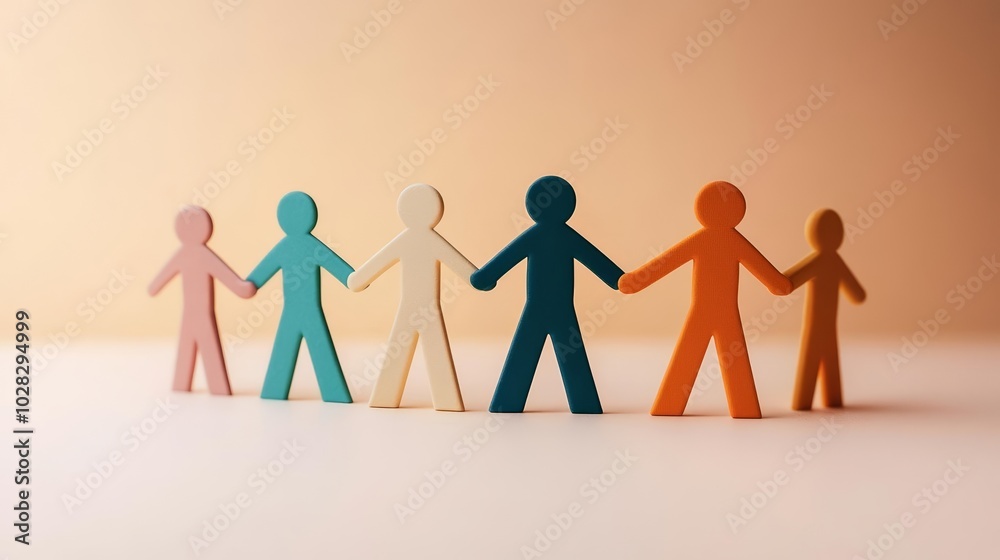 Paper people of different colors holding hands, symbolizing diversity, unity, and collaboration, set against a smooth gradient background Paper people of different colors holding hands, symbolizing diversity, unity, and collaboration, set against a smooth gradient background