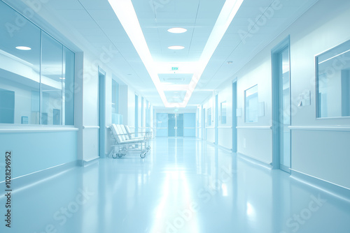 A clean and modern hospital hallway with natural light