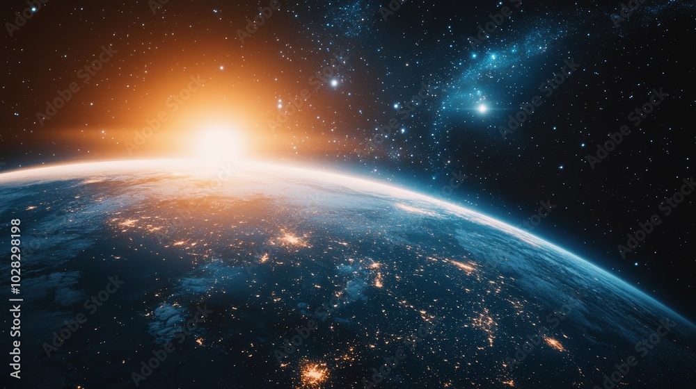 Fototapeta premium Glowing Aurora Borealis Over Earth’s Horizon