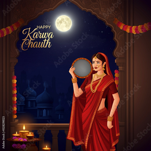 Woman in a red saree during...