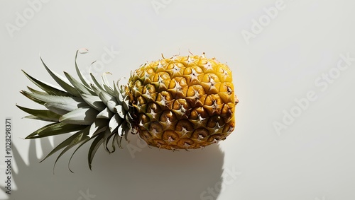 Golden Pineapple with Green Leaves – Clean and Minimalistic Composition on White Background photo