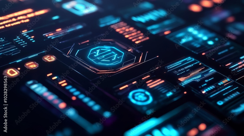 Cyber blockchain economy, hologram interface, dark theme Cyber blockchain economy, hologram interface, dark theme