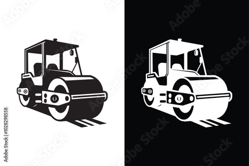 Construction Zone Road Roller Silhouette Vector Art.