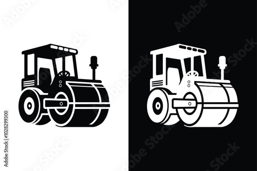 Construction Zone Road Roller Silhouette Vector Art.