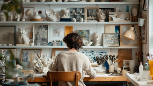 Creative Sanctuary: Porcelain Artist's Cozy Studio with Artisan Crafting Beautiful Pieces