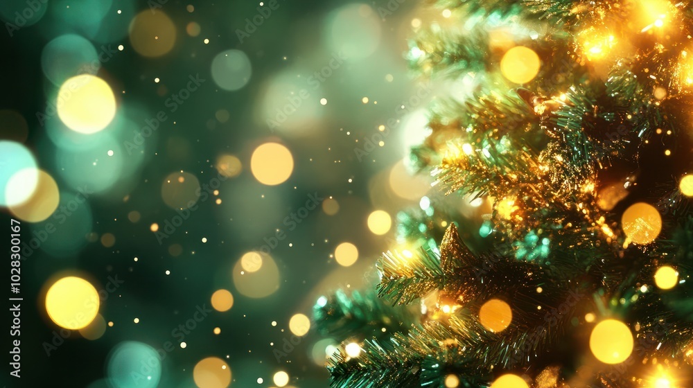 christmas tree bokeh light in green yellow golden color, holiday abstract background, blur defocused christmas tree bokeh light in green yellow golden color, holiday abstract background, blur defocused