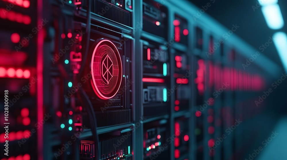 Digital mining rigs, neon lights, blockchain efficiency, dark style Digital mining rigs, neon lights, blockchain efficiency, dark style