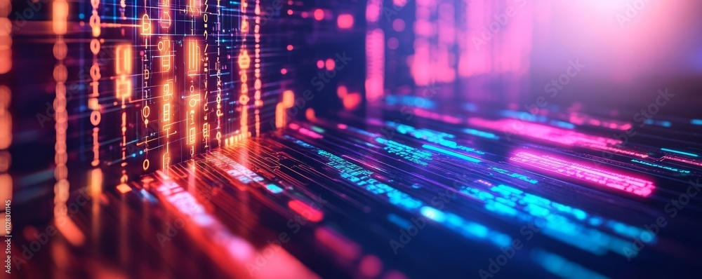 Futuristic blockchain hub, neon data flow, dark tech ambiance Futuristic blockchain hub, neon data flow, dark tech ambiance