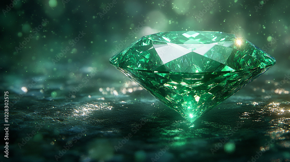 Elegant emerald gemstone with perfect clarity glowing Elegant emerald gemstone with perfect clarity glowing