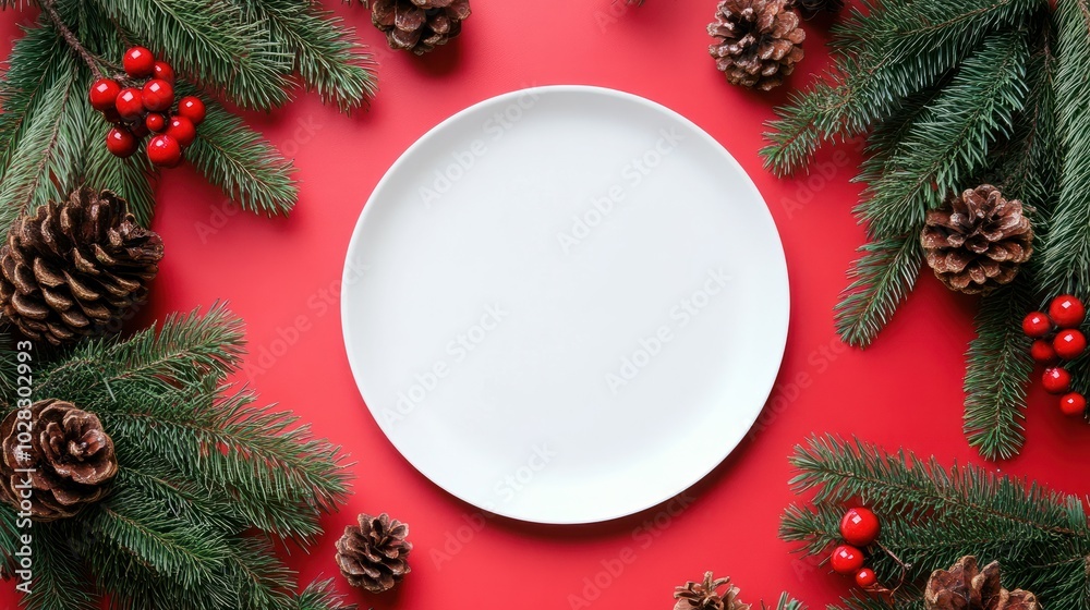 Flat lay Christmas composition. Round Paper blank, pine tree branches, christmas decorations on Colored background. Top view, copy space for text Flat lay Christmas composition. Round Paper blank, pine tree branches, christmas decorations on Colored background. Top view, copy space for text