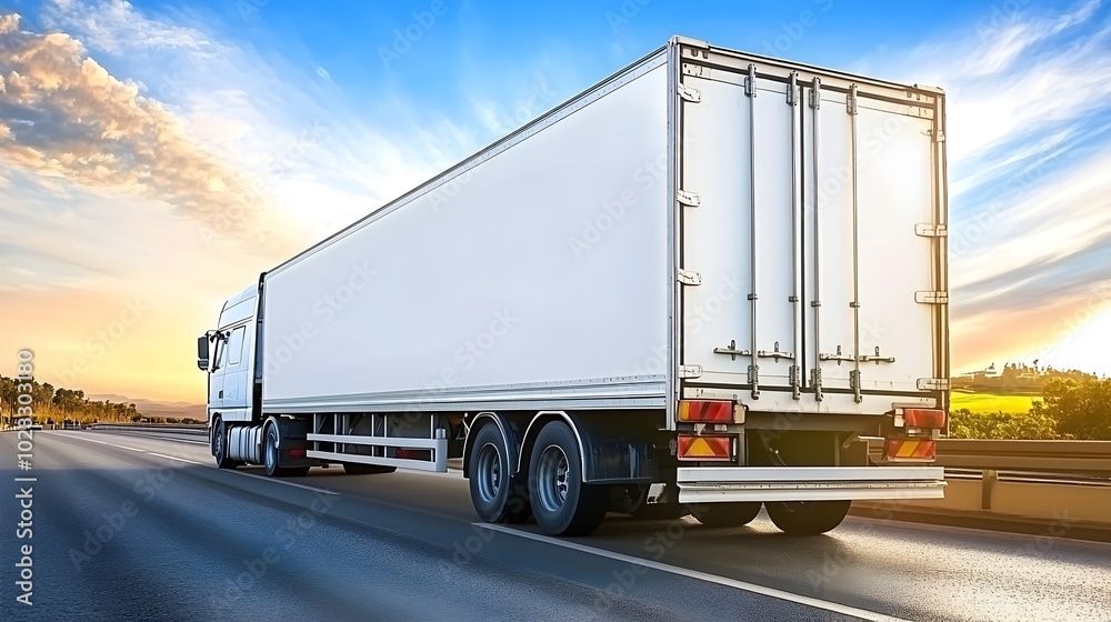 Cargo Truck Transporting Goods on Rural Highway Across Long Distances Cargo Truck Transporting Goods on Rural Highway Across Long Distances
