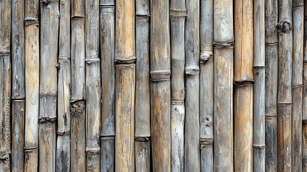 Aged bamboo wall background : Generative AI Aged bamboo wall background : Generative AI