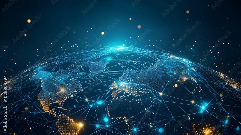 A Digital Globe With Interconnected Lines and Glowing Points A Digital Globe With Interconnected Lines and Glowing Points