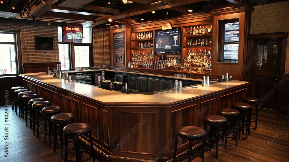 Modern Bar Interior with Wooden Accents Modern Bar Interior with Wooden Accents