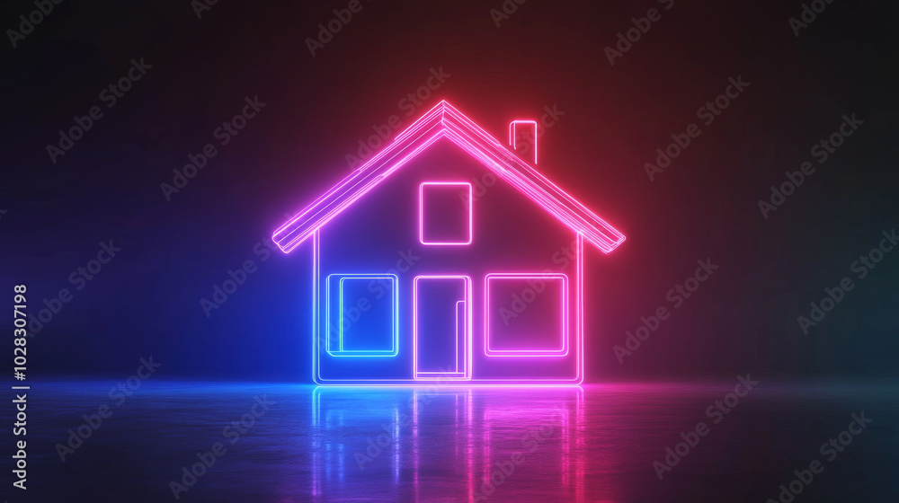 A simple, outline drawing of a house, perfect for use as an icon. It's made with a thin line and looks like a neon sign. A simple, outline drawing of a house, perfect for use as an icon. It's made with a thin line and looks like a neon sign.