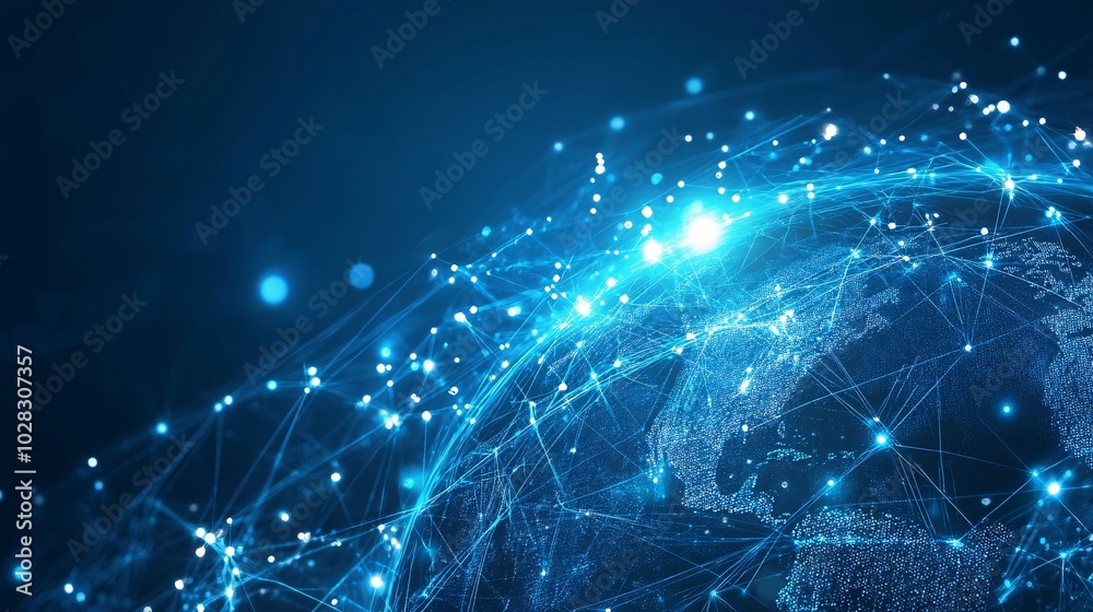 Abstract Representation of a Global Network with Glowing Lines and Nodes Abstract Representation of a Global Network with Glowing Lines and Nodes