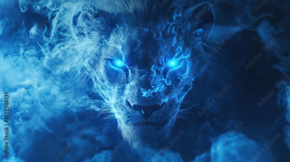 Fiery Lion Emerging from Smoke Fiery Lion Emerging from Smoke