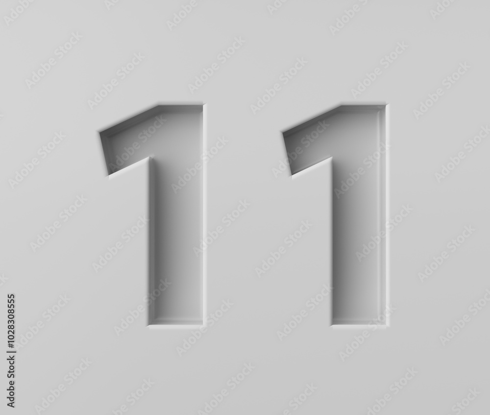 Sleek White Number 11 Eleven With A Subtle Shadow Embossed Into Grey Background 3D Illustration Sleek White Number 11 Eleven With A Subtle Shadow Embossed Into Grey Background 3D Illustration