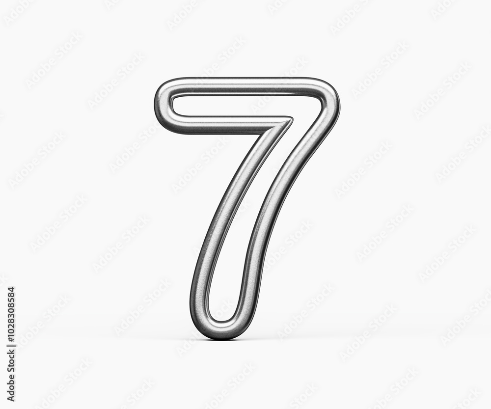 Number Seven 7 Made Of Silver Metallic Gleam With Smooth Curves On White Background 3D Illustration Number Seven 7 Made Of Silver Metallic Gleam With Smooth Curves On White Background 3D Illustration