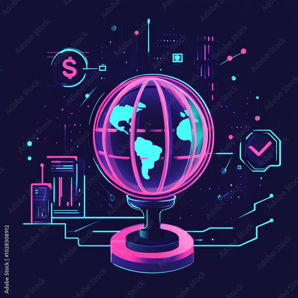 Global inflation analysis, neon digital network, economy system, financial programs, flat design illustration Global inflation analysis, neon digital network, economy system, financial programs, flat design illustration