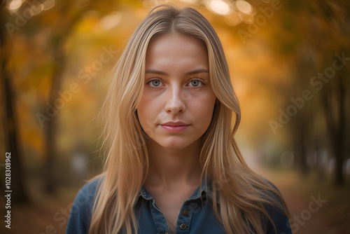 portrait of a young blond woman outdoors