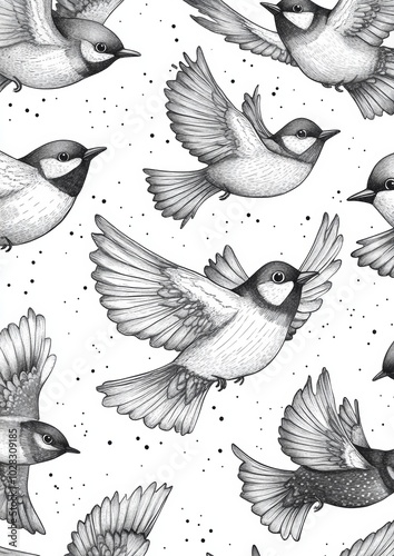 Wallpaper Mural A drawing of birds in flight with a white background Torontodigital.ca