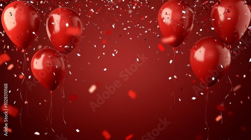Wallpaper Mural A red banner with balloons and confetti, perfect for a birthday or anniversary celebration. The design is realistic and includes 3D elements. Torontodigital.ca
