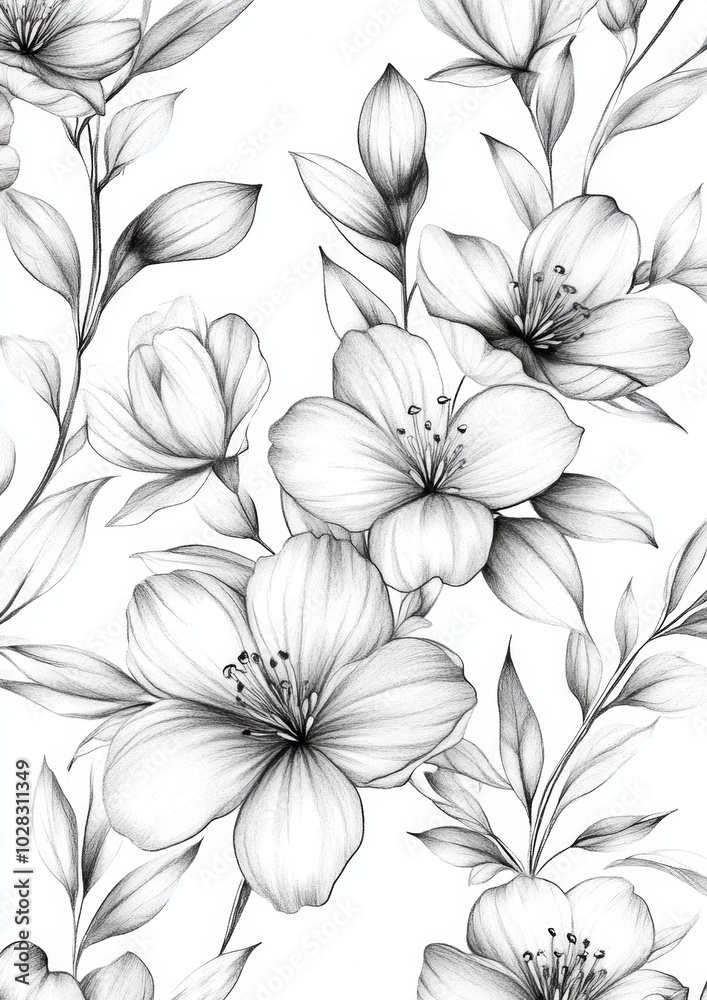A black and white drawing of a flower with a white background A black and white drawing of a flower with a white background