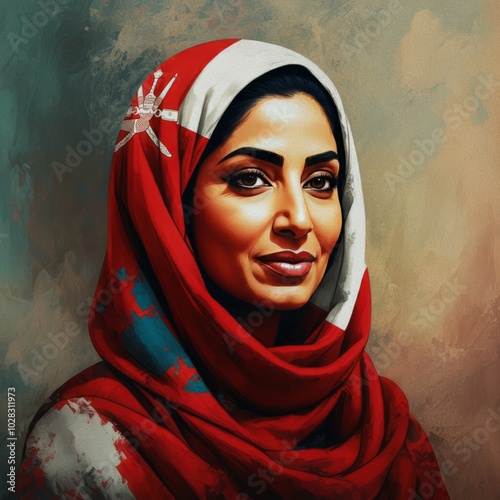 omani women with Oman  flag on white background
