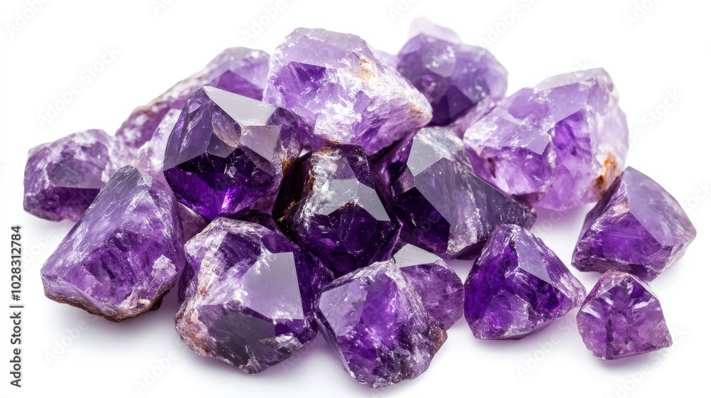 Amethyst Gemstone. Close-up of Natural Purple Stones Isolated on White Background Amethyst Gemstone. Close-up of Natural Purple Stones Isolated on White Background