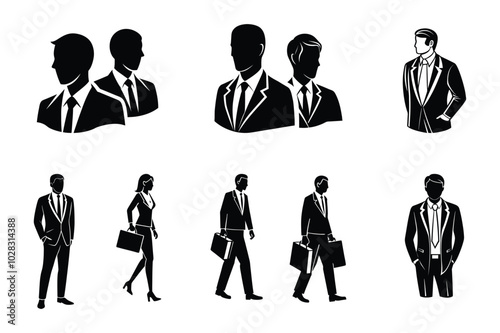 group of business people silhouette vector set of eight