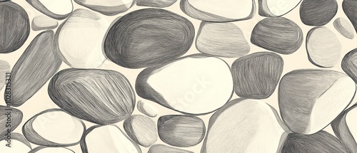 A drawing of rocks with a white background