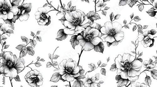 Fototapeta Naklejka Na Ścianę i Meble -  A black and white floral patterned background with flowers