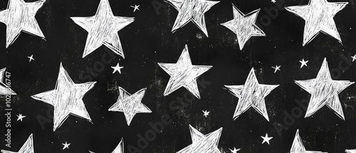 A black and white drawing of stars with a white background