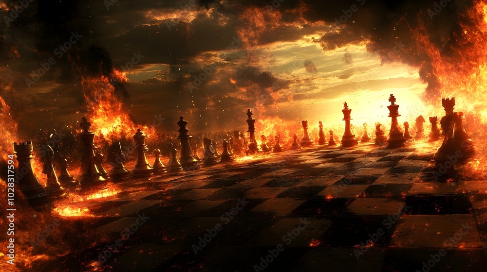 custom made wallpaper toronto digitalFierce Flames Engulf Surreal Chess Board in Dramatic Strategic Showdown