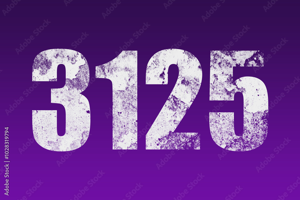 flat white grunge number of 3125 on purple background. flat white grunge number of 3125 on purple background.