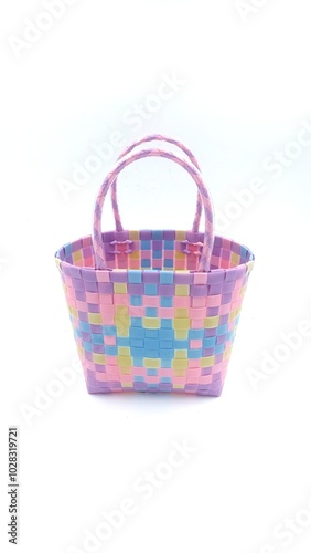 woven basket plastic on isolated white background