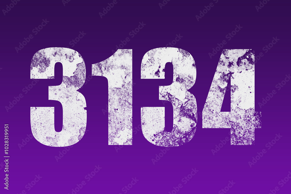 flat white grunge number of 3134 on purple background. flat white grunge number of 3134 on purple background.