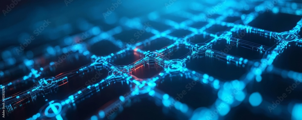 Blockchain disruption, glowing hologram web, tech transformation, cyber blue Blockchain disruption, glowing hologram web, tech transformation, cyber blue